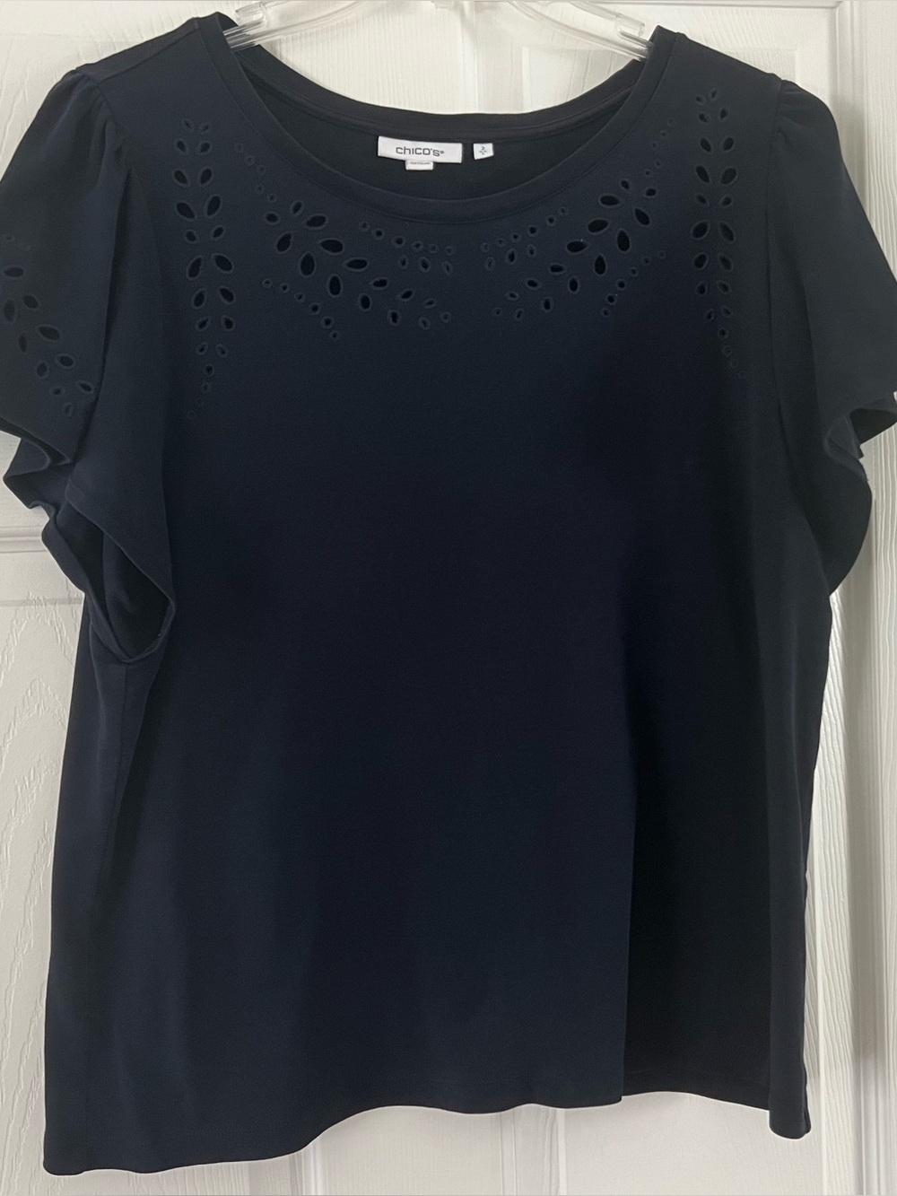 Chico’s Navy Flutter Top - Picture 2 of 5